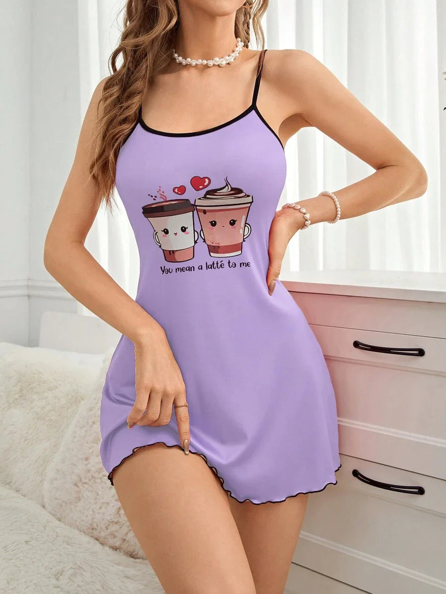 Vestido camisero de pijama con estampado de dibujos animados