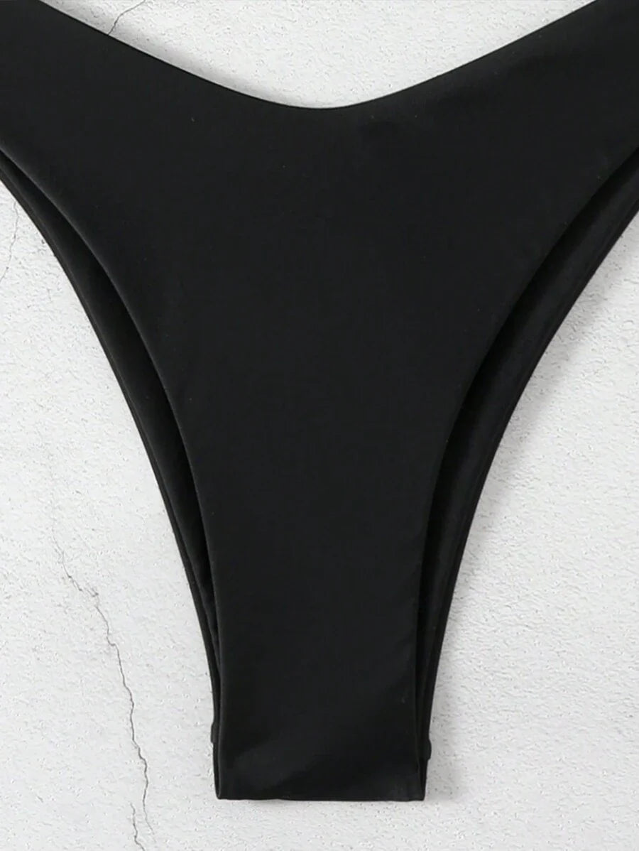 Conjunto de bikini halter con escote en V, traje de baño de dos piezas