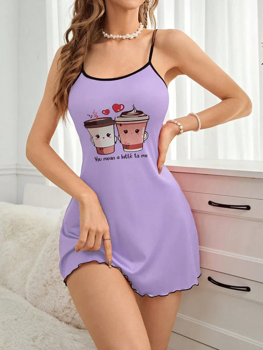Vestido camisero de pijama con estampado de dibujos animados
