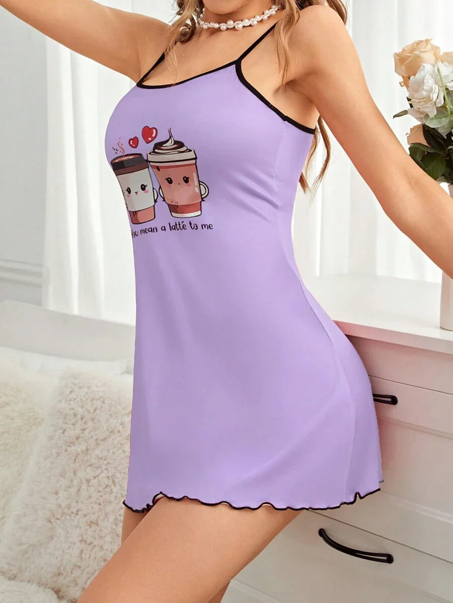 Vestido camisero de pijama con estampado de dibujos animados